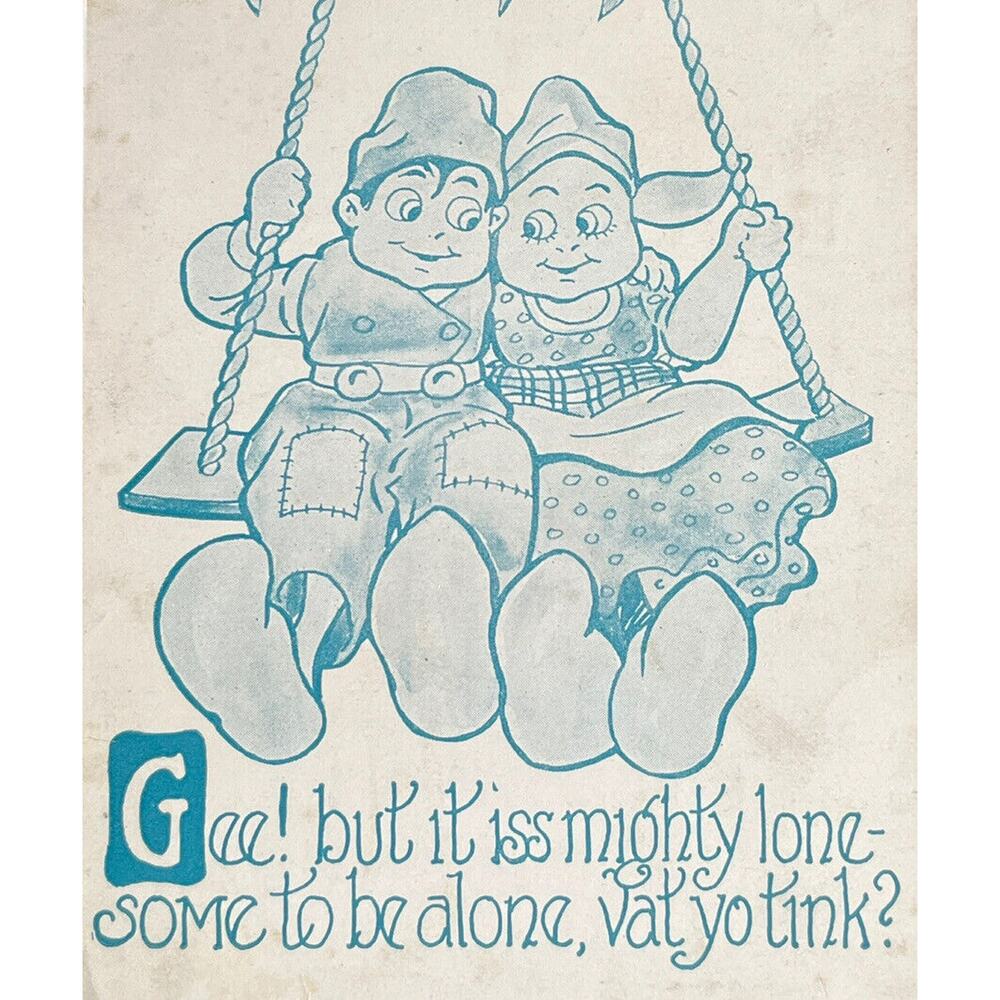 Antique 1913 Ephemera Postcard Humorous Whimsical Dutch Girl Boy Swing Posted